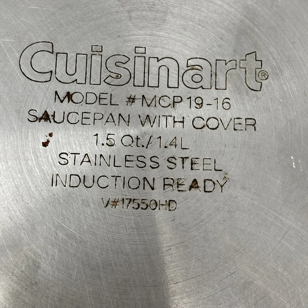 Cuisinart Saucepan + Lid Cover MCP19-16 Stainless Steel 1.5 Qt Induction‎ Ready